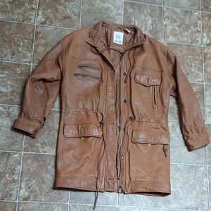 GUC Together Brown Butter Soft Trench Leather Jacket A Lot Of Pockets